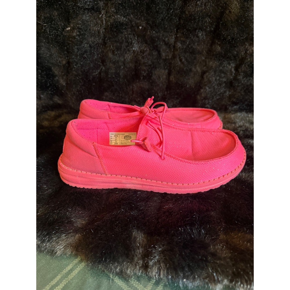 Hey Dude Wendy Funk Mono Sparkle Electric Pink Loafers Womens Size 10